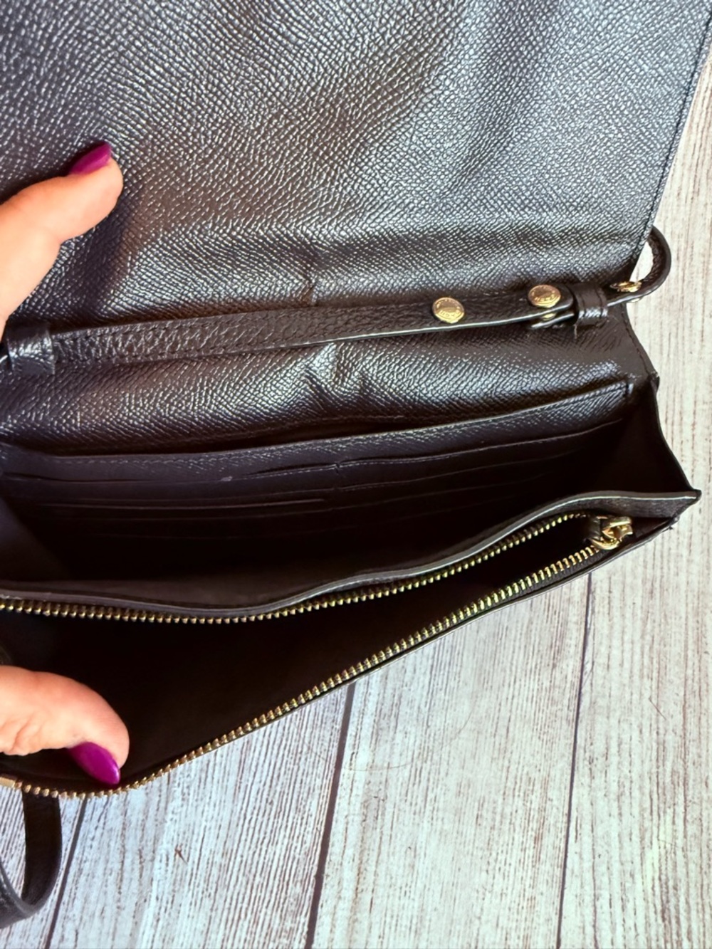 COACH Black Pebbled Leather Foldover Crossbody Purse - Picture 5 of 5